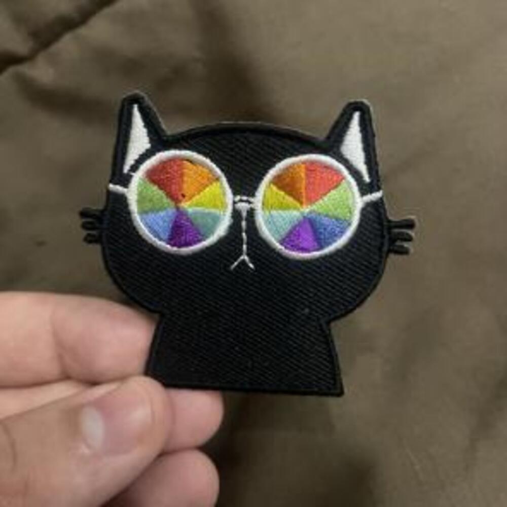 Cat with Colorful Rainbow Glasses Funny Iron-On Patch